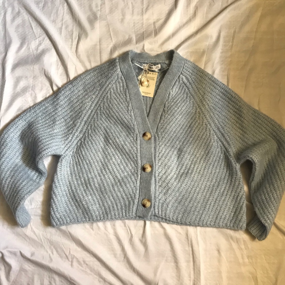 Mango Light Blue Button-Up Cardigan